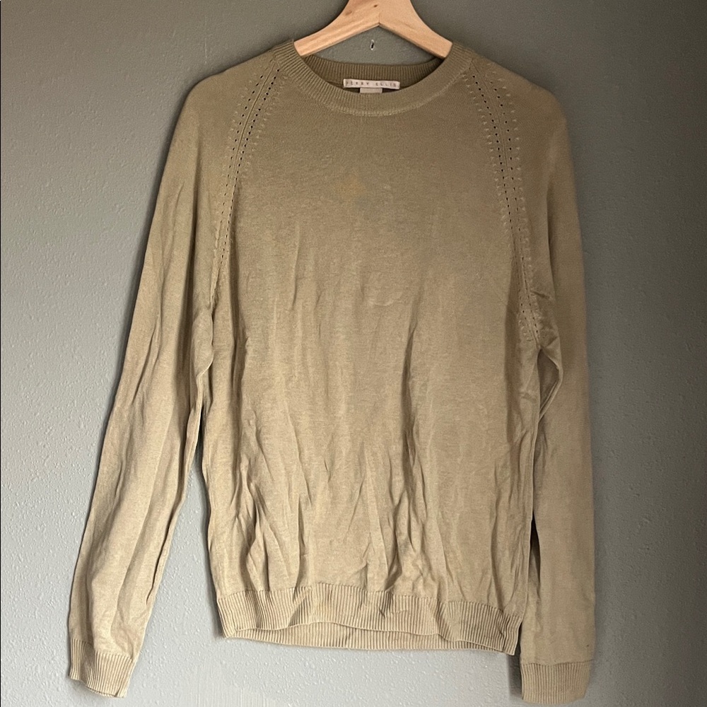 Perry Ellis Olive Green Silk Crewneck Sweater